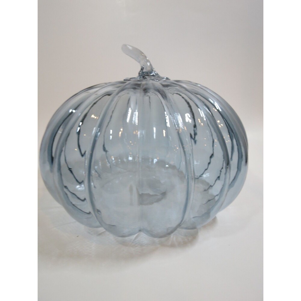New Huntington Home Glass Pumpkin Short Blue Fall Decor